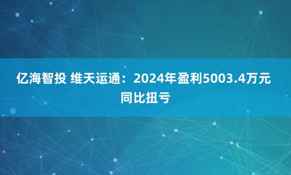 亿海智投 维天运通:2024年盈利5003.4万元 同比扭亏